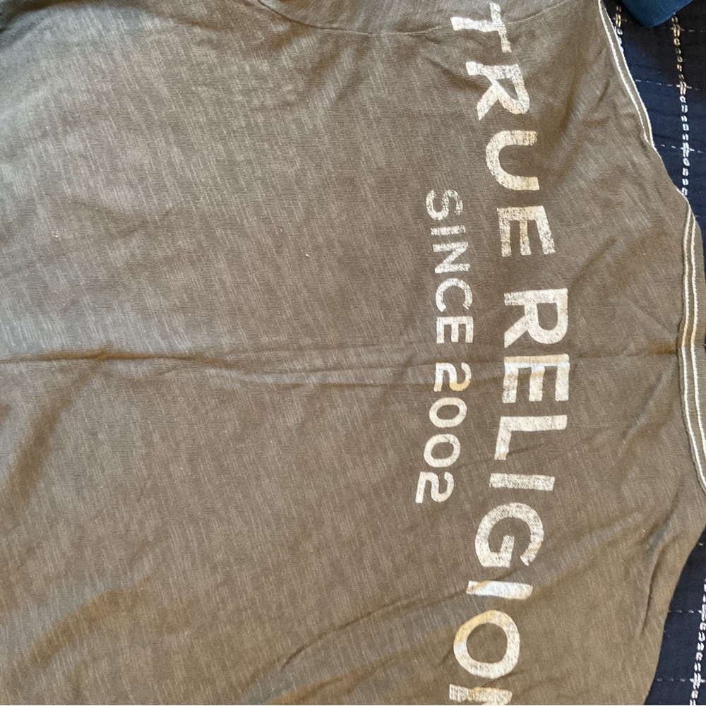 True Religion Charcoal Tee with White Lettering